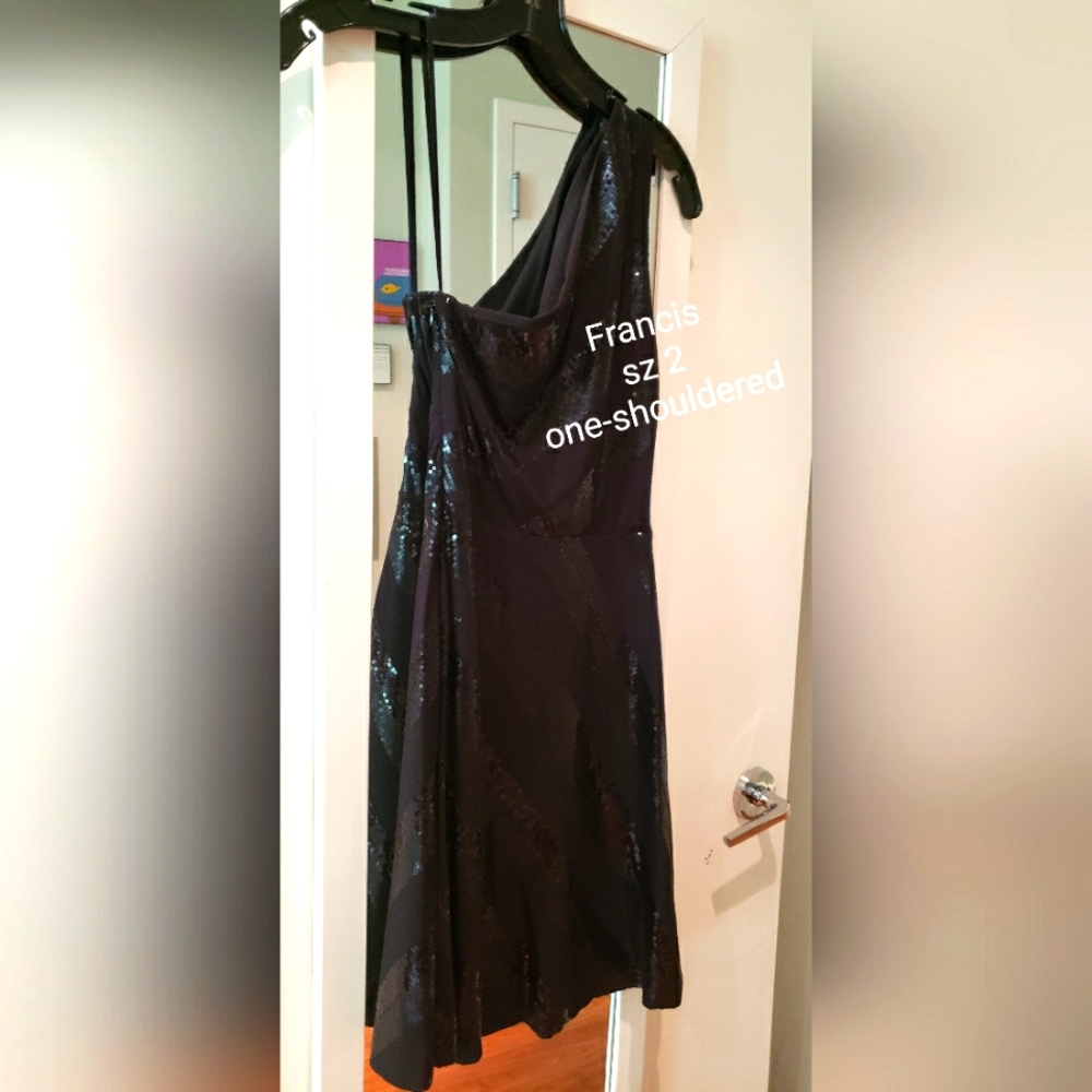 Blac one-shouldered sequin A-line short dress